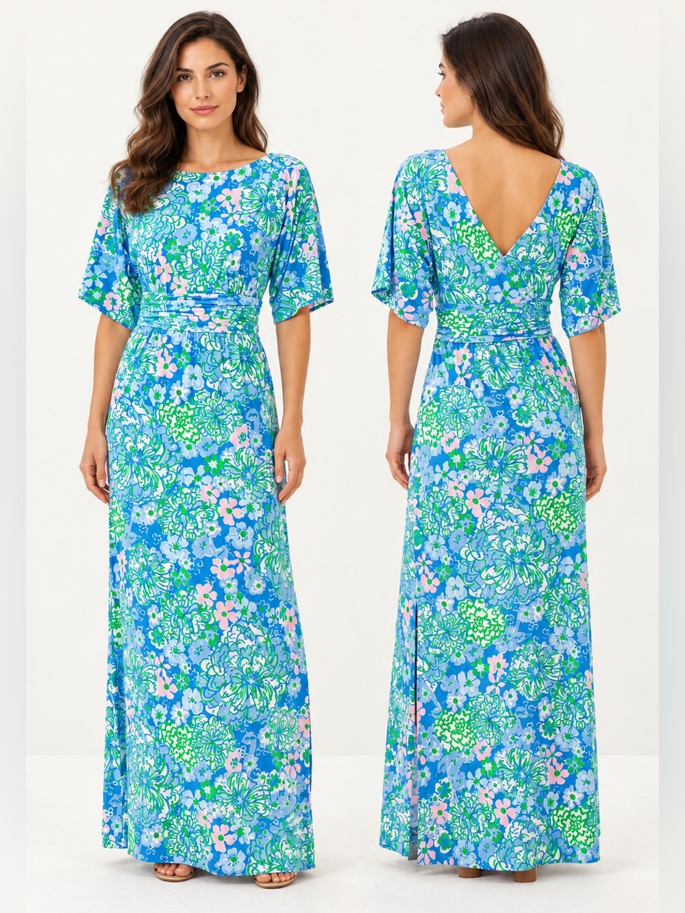 Lilly Pulitzer Parigi Boat Neck Maxi Dress Plumes in Bloom L NWT